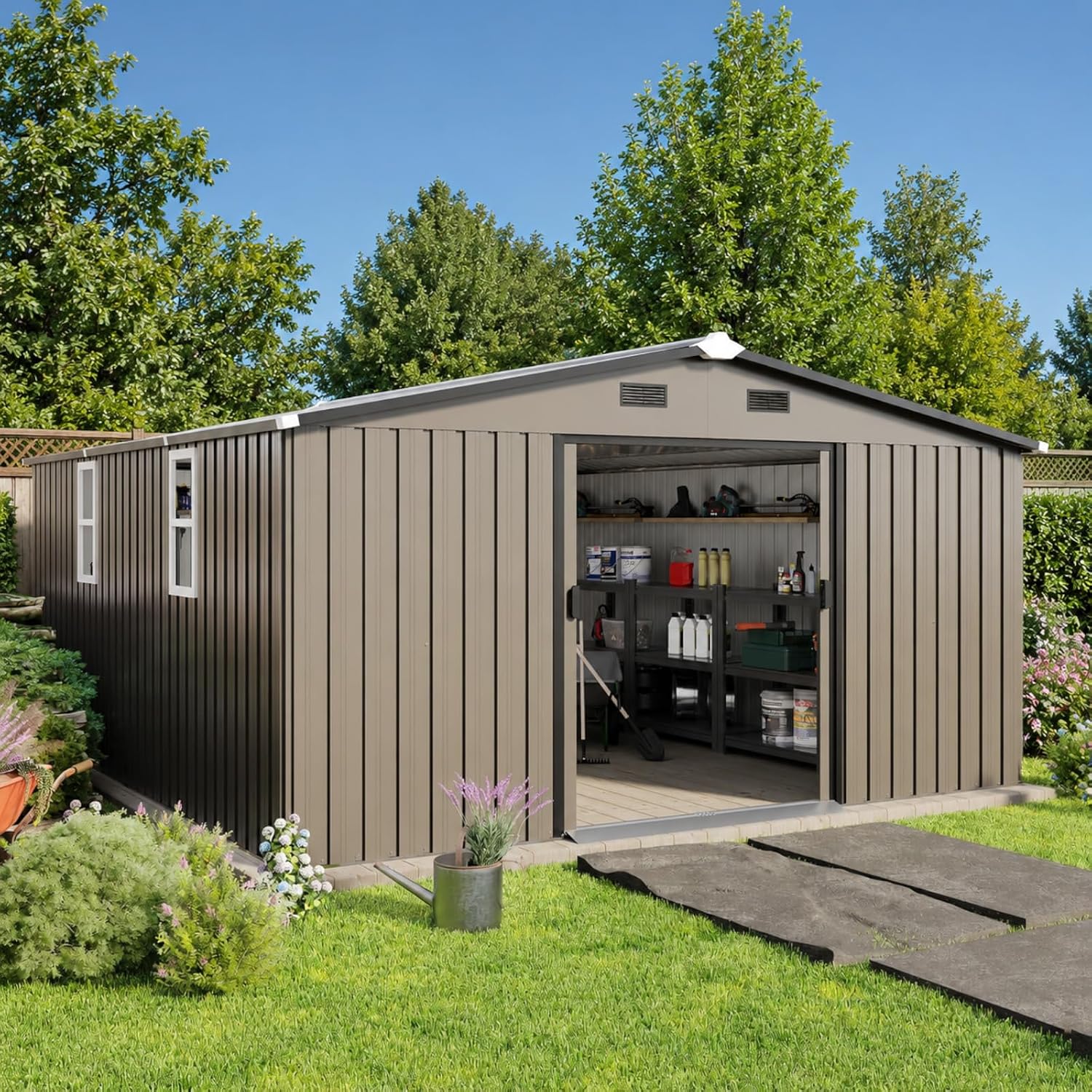 Garden Tools - Metal Storage Shed 10x12FT Outdoor Backyard
