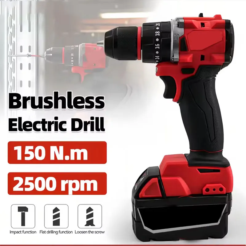 Brushless Cordless Electric Drill 18V - Small Electric Brushless Impact Drill 150Nm
