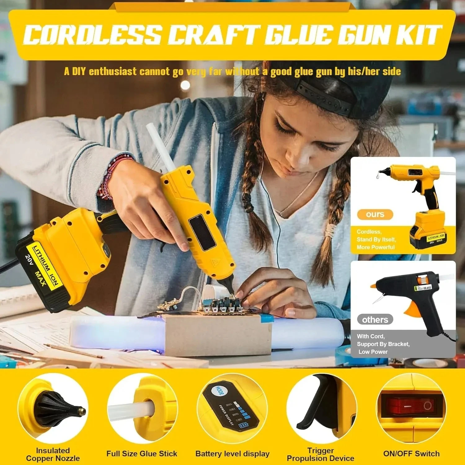 Cordless Electric Handheld Hot - Hot Melt Glue Gun Cordless ulasan dan harga