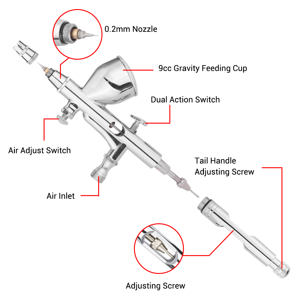 Gravity Dual-action Mini 9cc A - Airbrush Kit With Mini Compressor ulasan dan harga