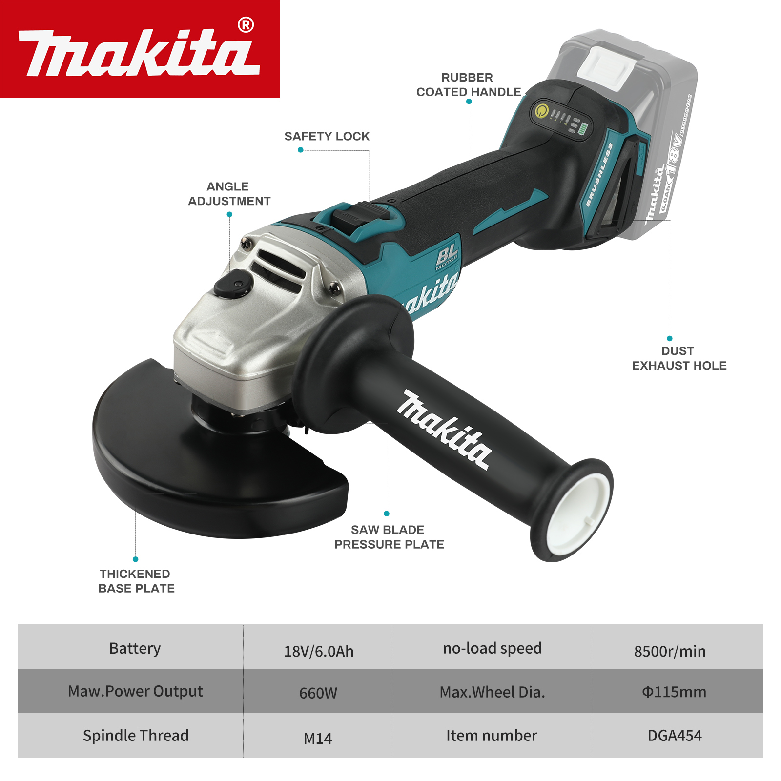Makita DGA454 115mm 18V Brushl - Brushless Angle Grinder Battery Powered ulasan dan harga