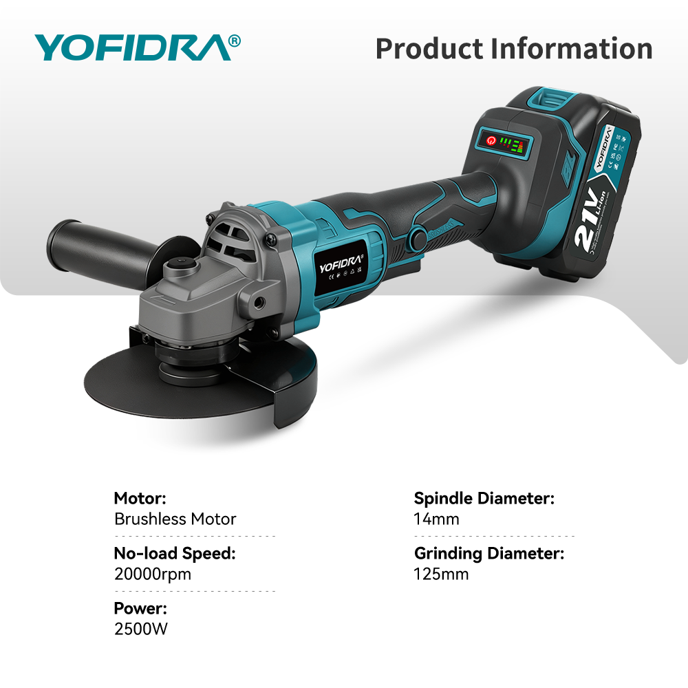 YOFIDRA 125mm Brushless Angle  - Brushless Angle Grinder Battery Powered ulasan dan harga