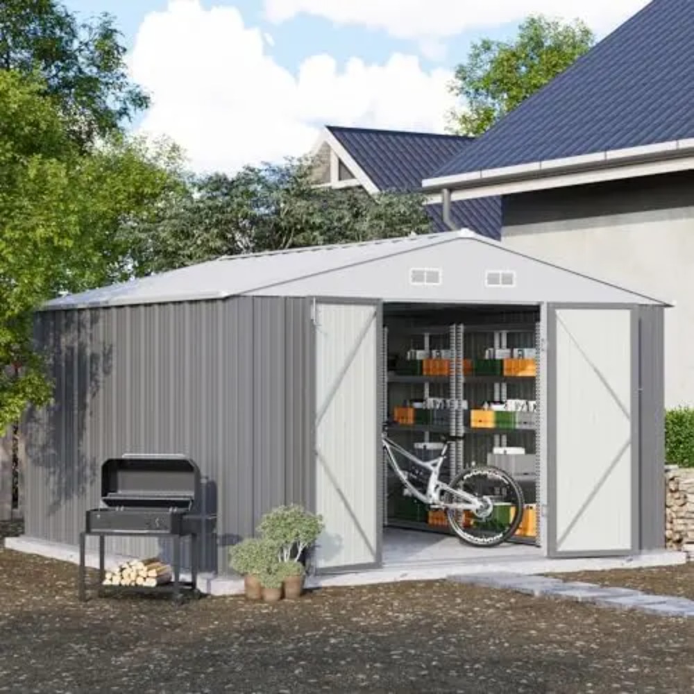 10x10 FT Metal Storage Shed, B - Garden Tools ulasan dan harga