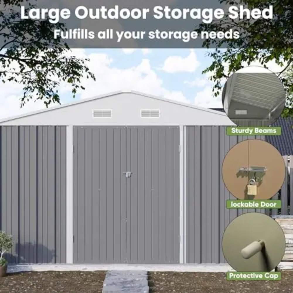 10x10 FT Metal Storage Shed, B - Garden Tools ulasan dan harga